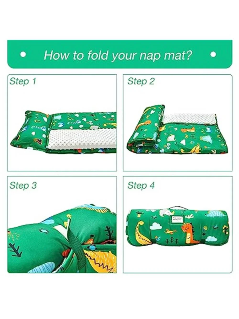 Toddler Nap Mat Rollup Design Kid Sleeping Mat with Removable Pillow & Minky